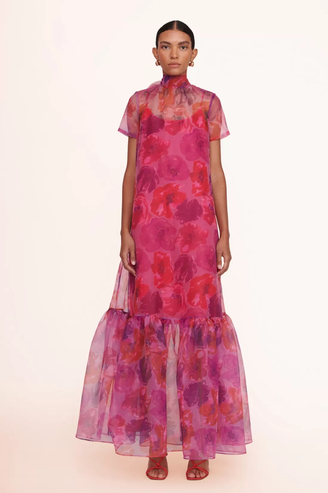 STAUD - CALLUNA DRESS MAGENTA PAINTED FLORAL