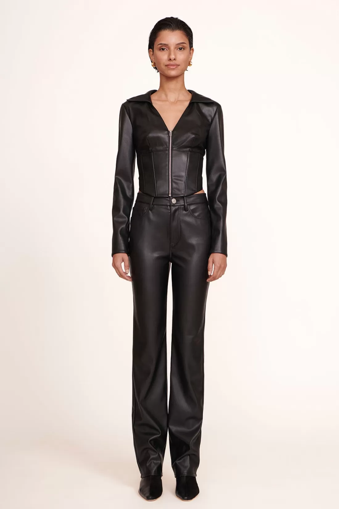 STAUD - CHISEL PANT BLACK VEGAN LEATHER