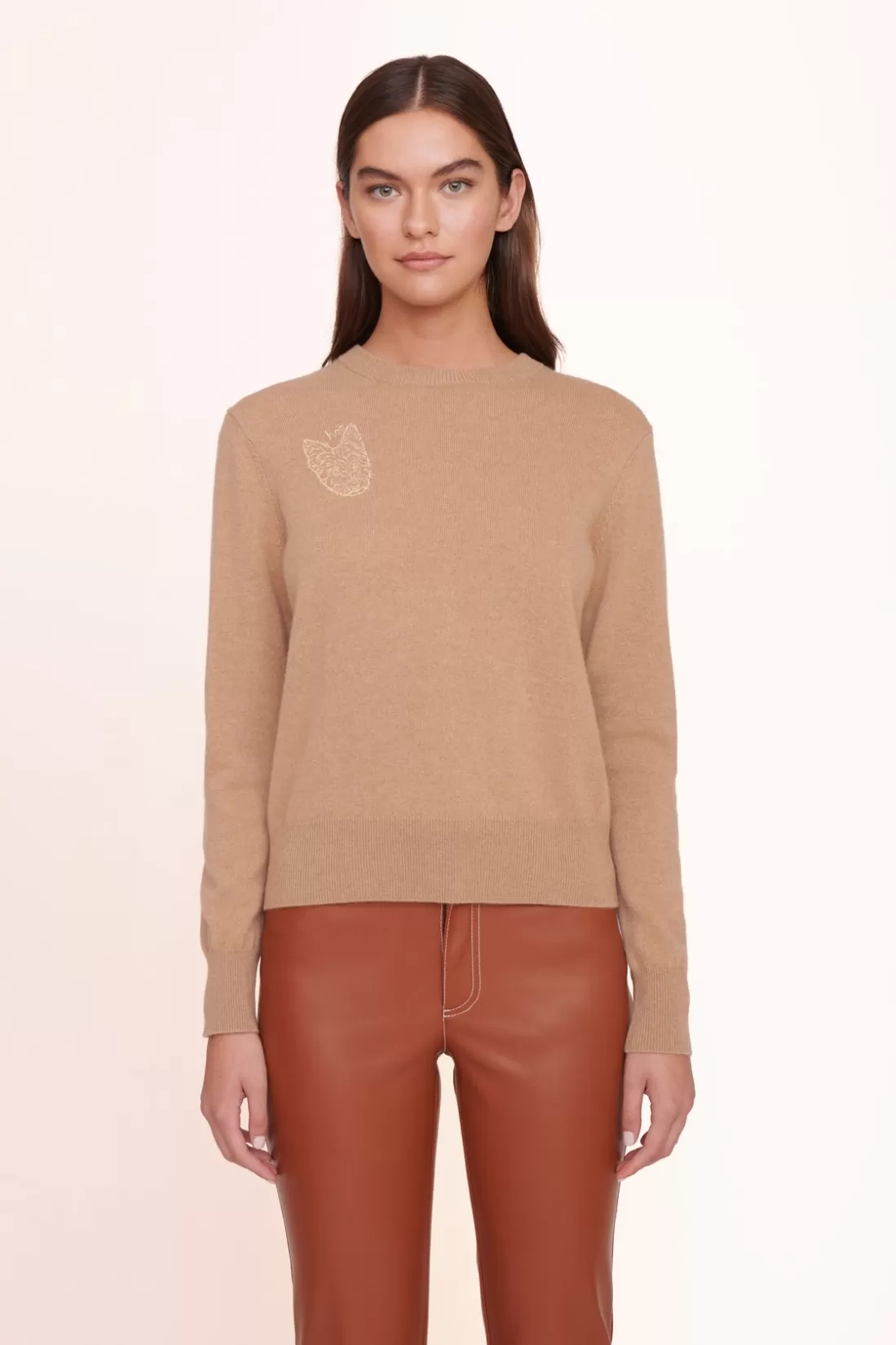 STAUD Pet Sweats & Knits- CUSTOM CASHMERE CREWNECK SWEATER CAMEL