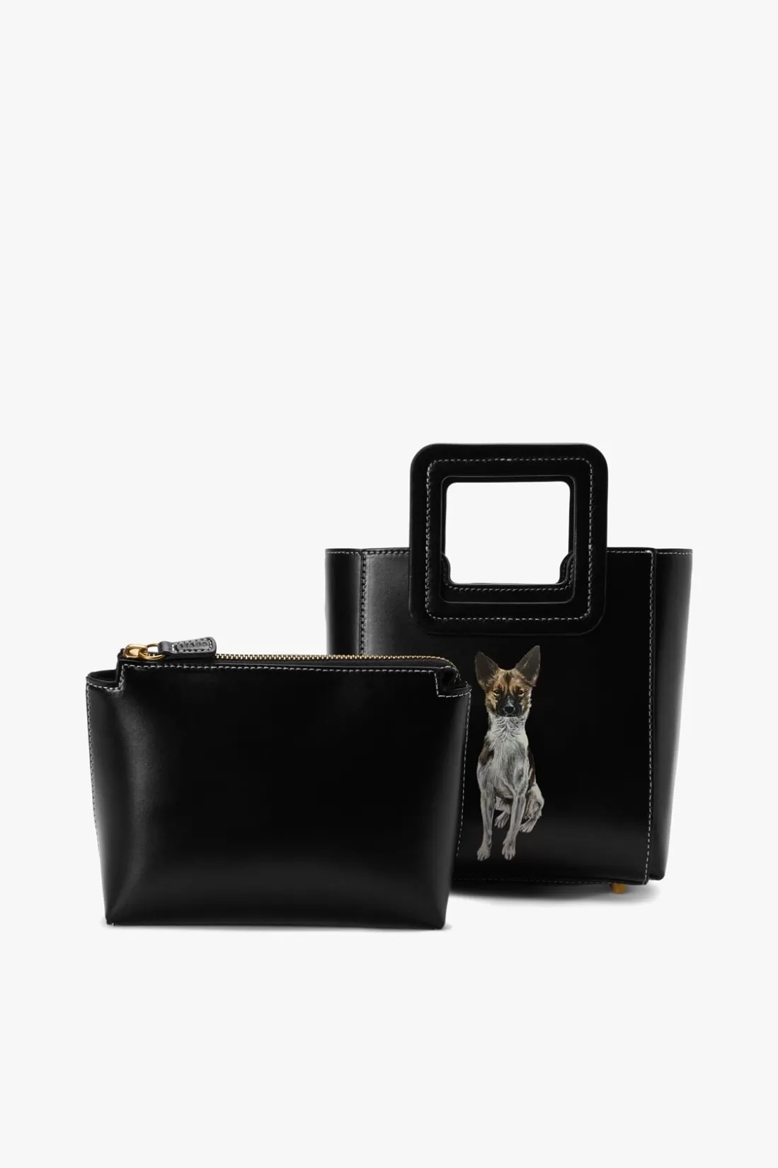 STAUD Pet Handbags- CUSTOM MINI SHIRLEY LEATHER BAG BLACK