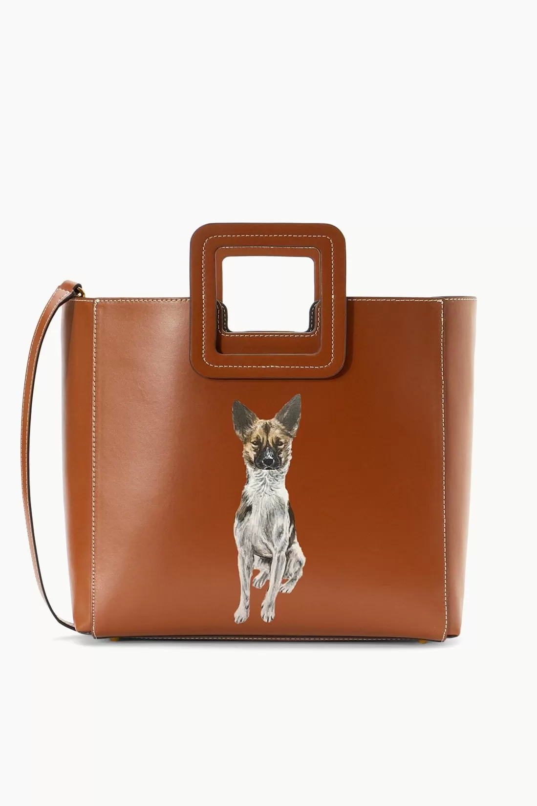 STAUD Pet Handbags- CUSTOM SHIRLEY LEATHER BAG SADDLE TAN