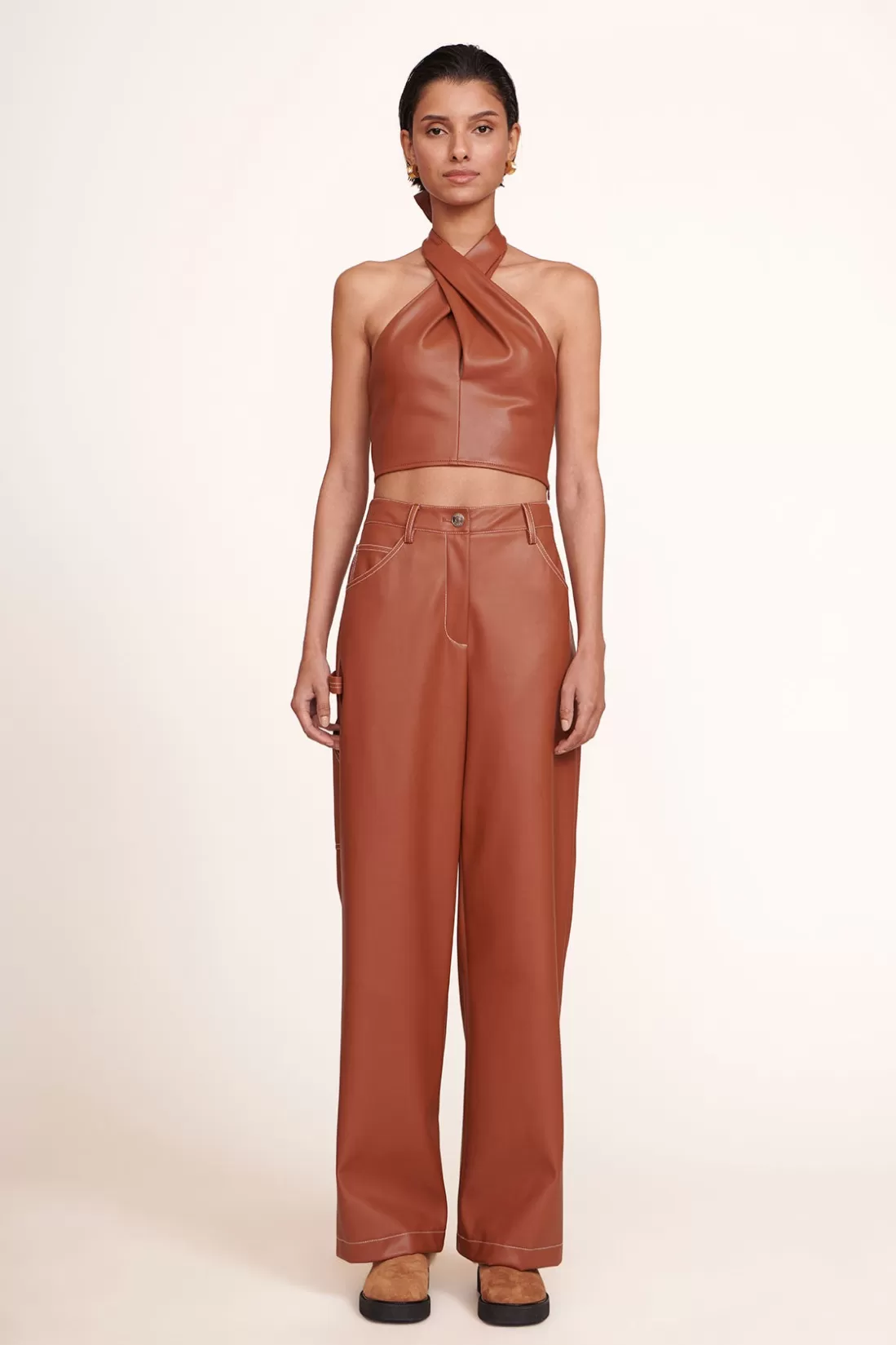 STAUD - DOMINO PANT WHISKEY VEGAN LEATHER