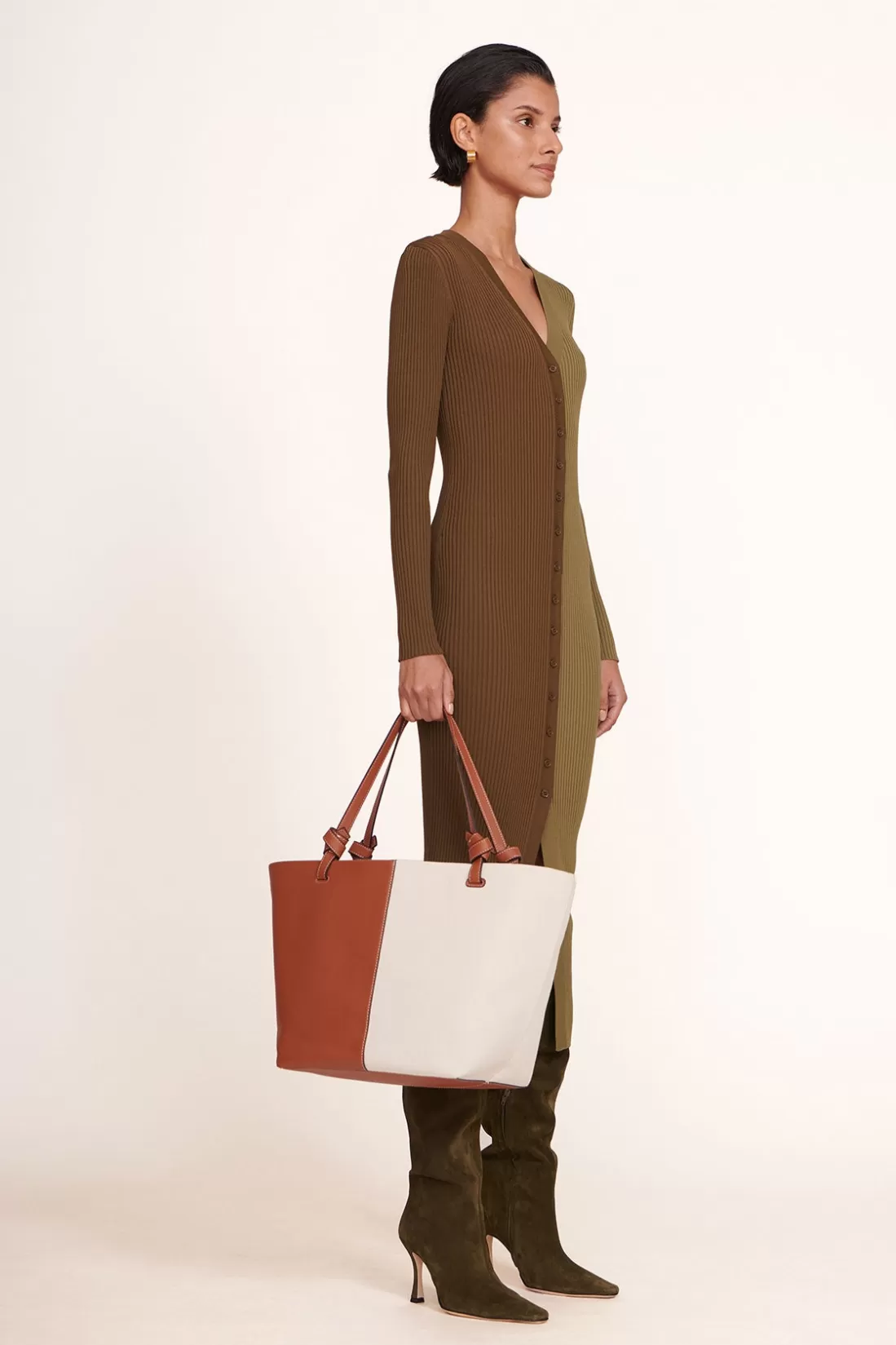 STAUD - IDA CANVAS TOTE BAG CREAM TAN