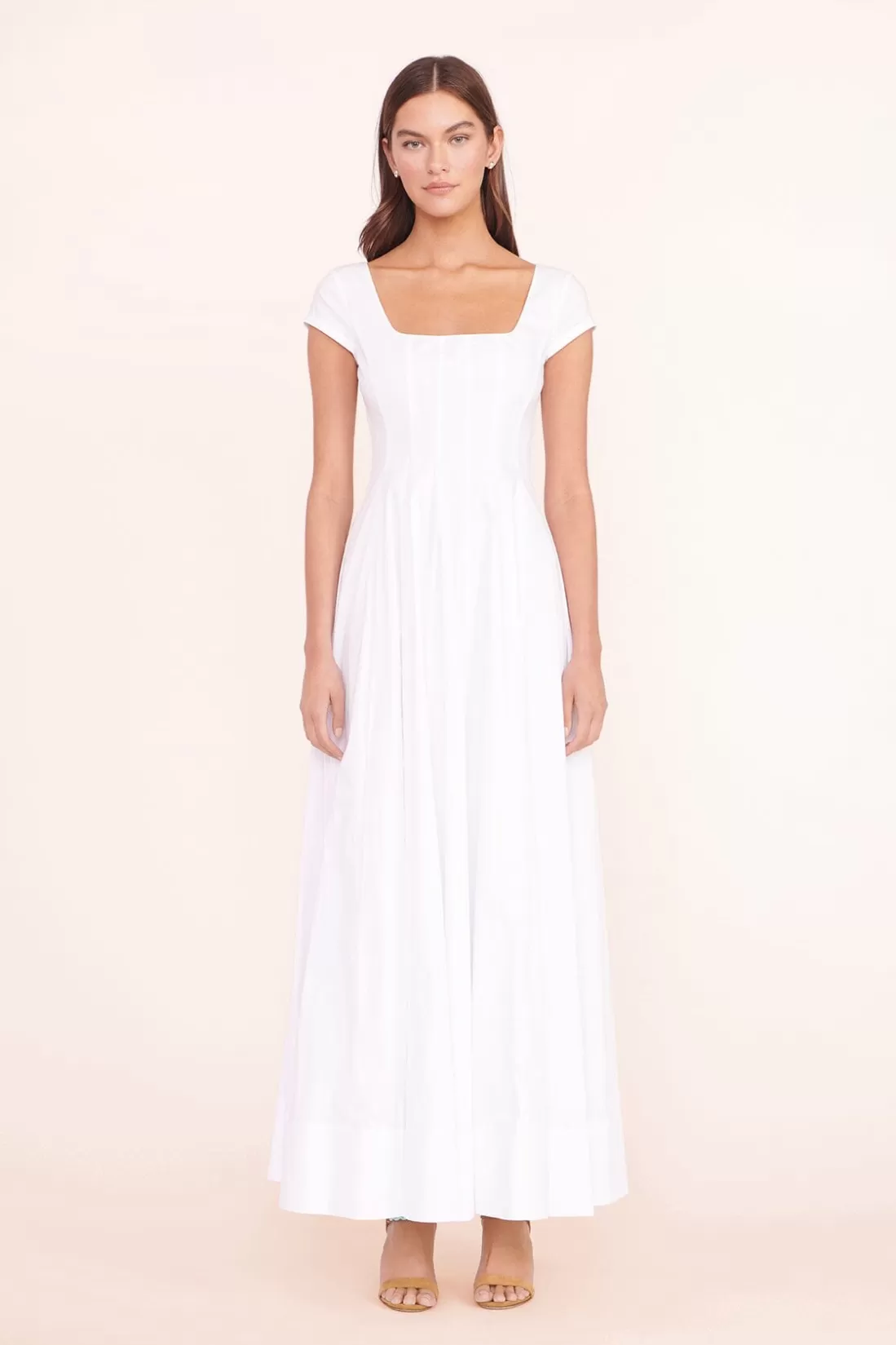 STAUD - MAXI SHORT SLEEVE WELLS DRESS WHITE