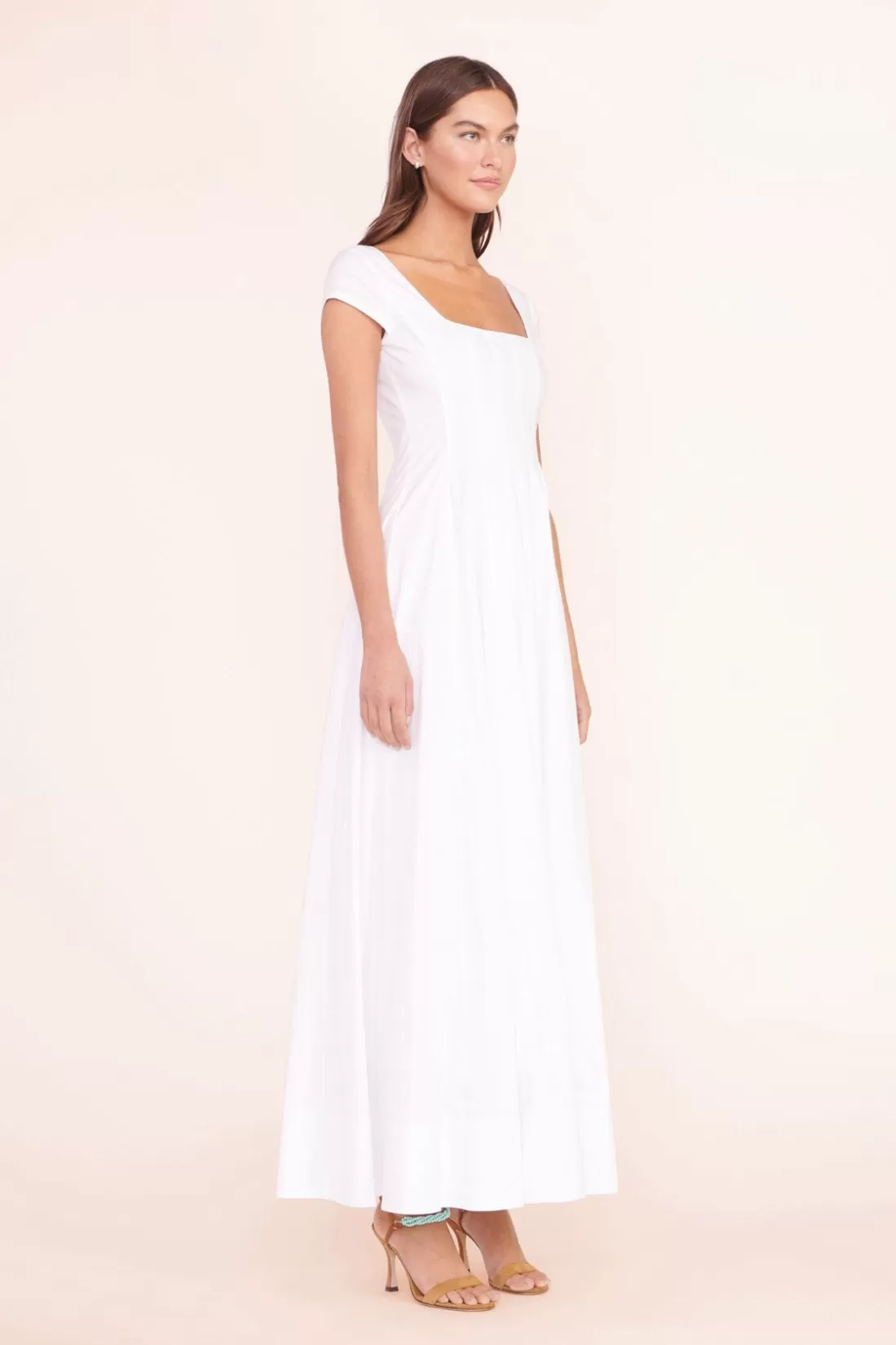 STAUD - MAXI SHORT SLEEVE WELLS DRESS WHITE