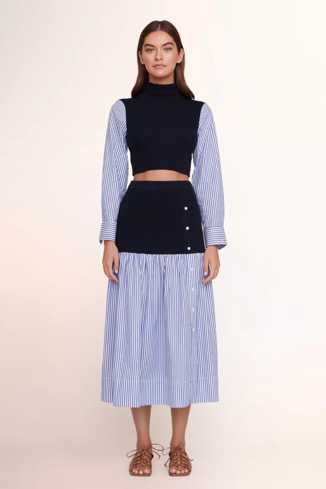 STAUD - MILEY SKIRT NAVY/BLUE WHITE STRIPE NAVY BLUE WHITE STRIPE