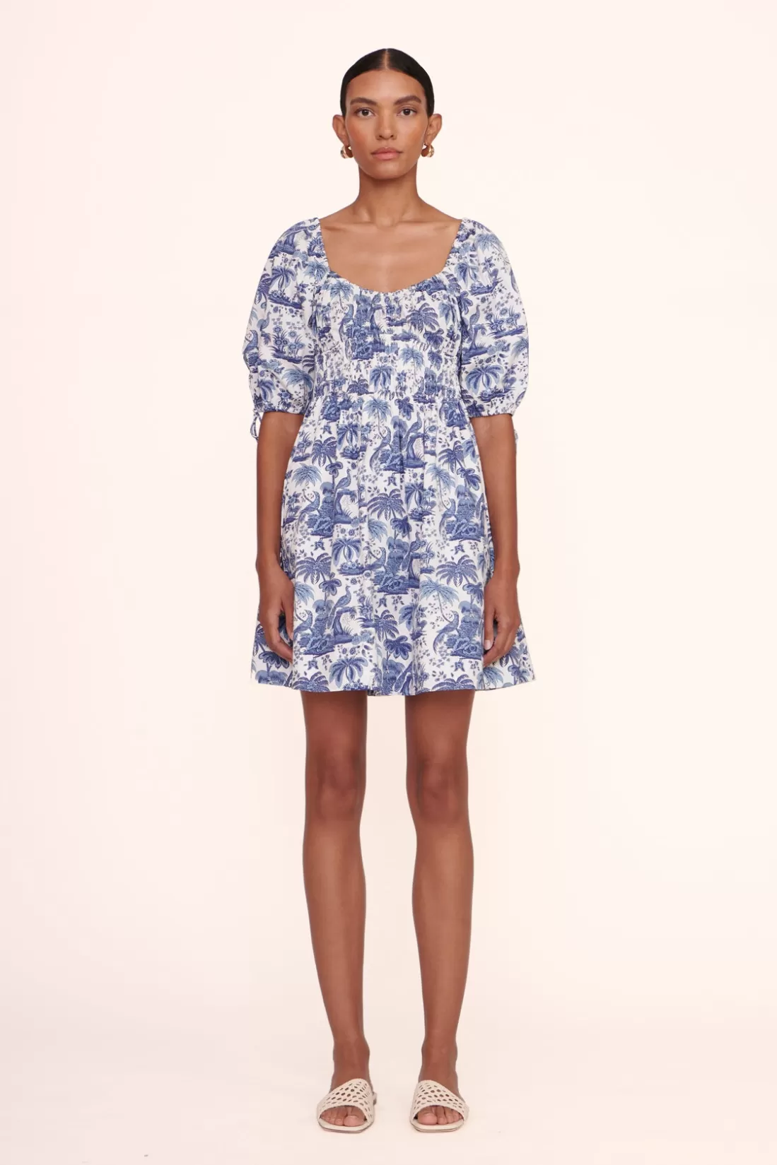 STAUD - MINI FAYE DRESS BLUE TOILE