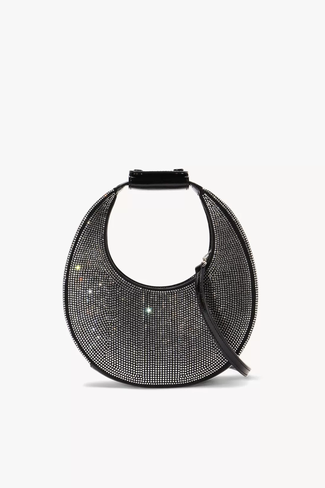 STAUD - MINI MOON CRYSTAL BAG BLACK RHINESTONES