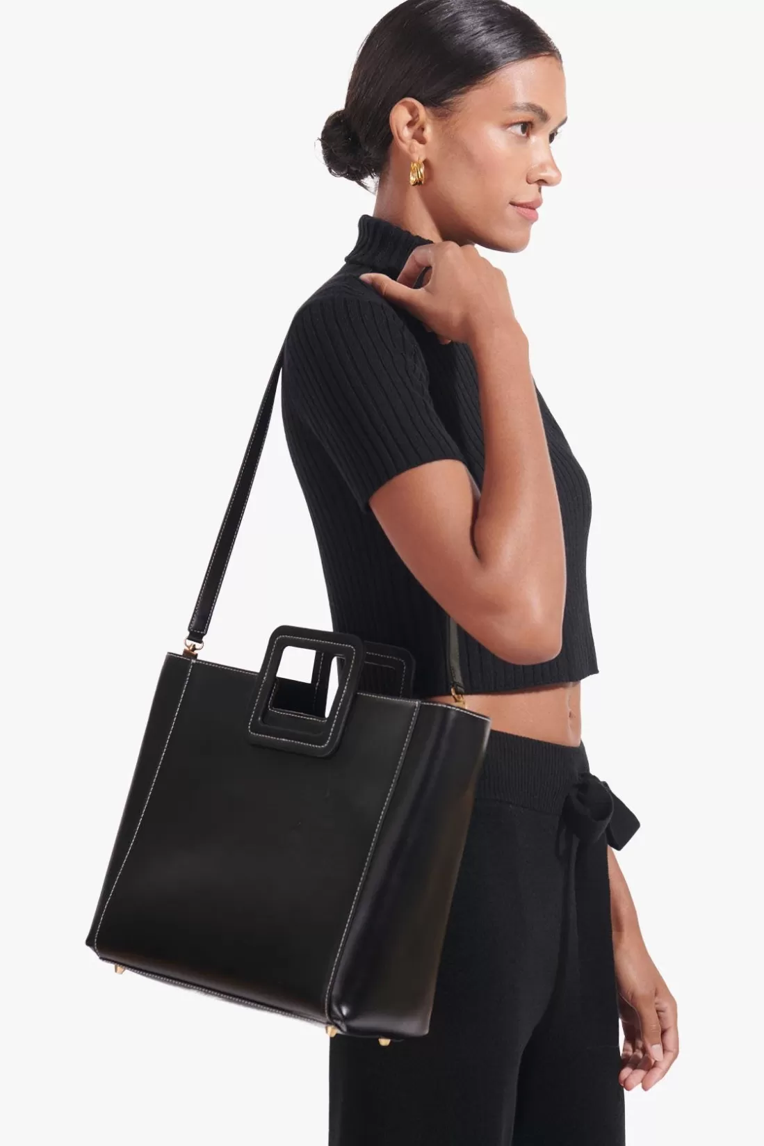 STAUD - SHIRLEY LEATHER BAG BLACK