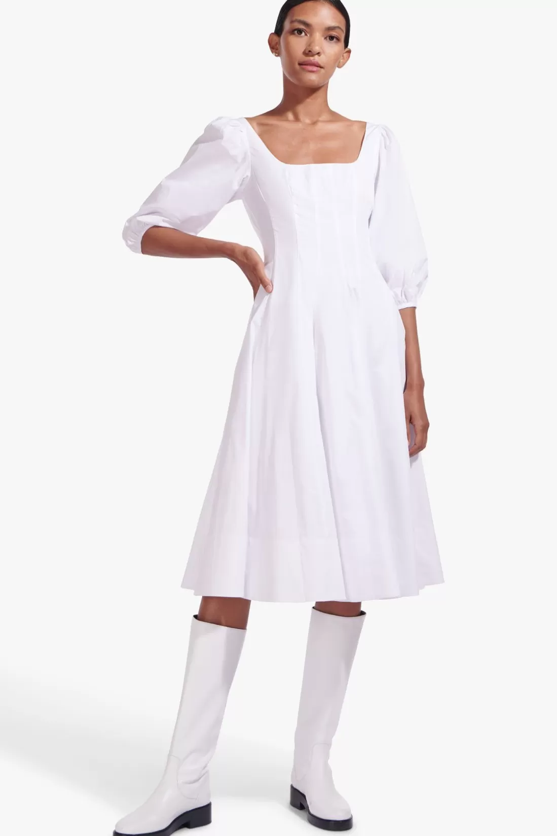 STAUD - SWELLS DRESS WHITE